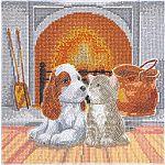 Crystal Art Medium Framed Canvas Art - Pals By Fireplace